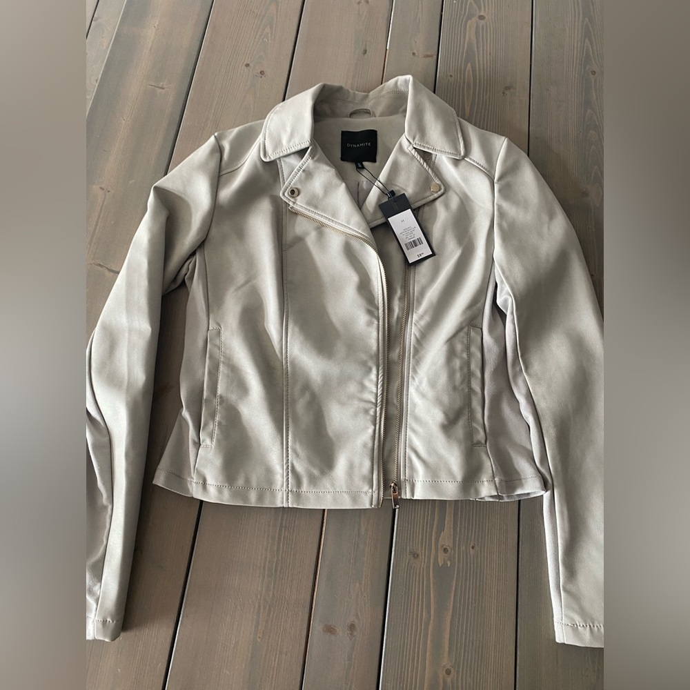 Lightweight faux leather moto jacket.  Cream coloured.  Size M.